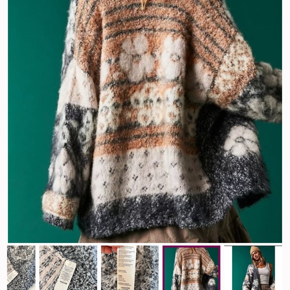 Free People Floral Knit Cardigan in Gray and Cream - Picture 5 of 5